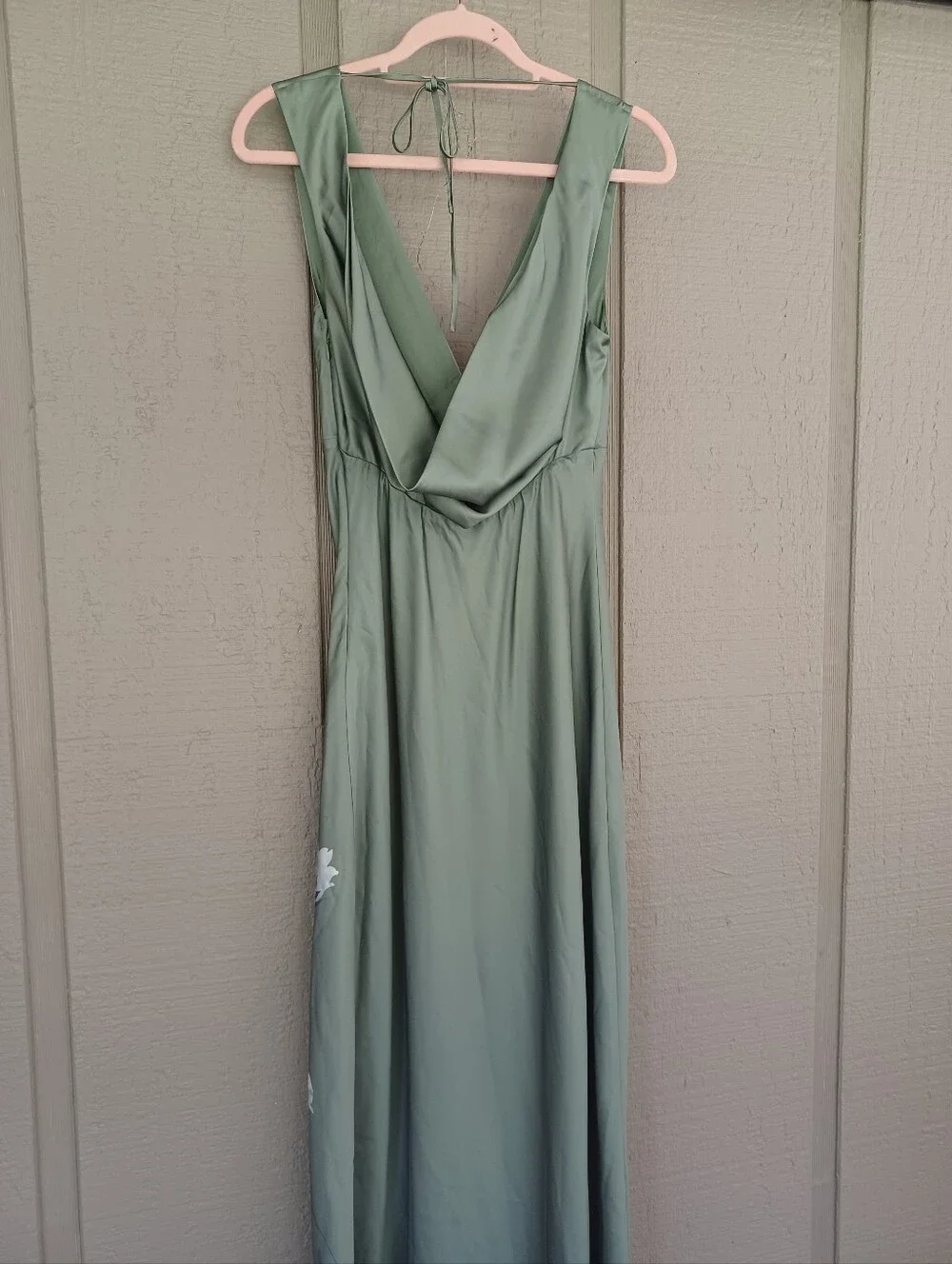 Abercrombie & Fitch Green Plunge Cowl Back Maxi Dress Size S Satin Floral V Neck